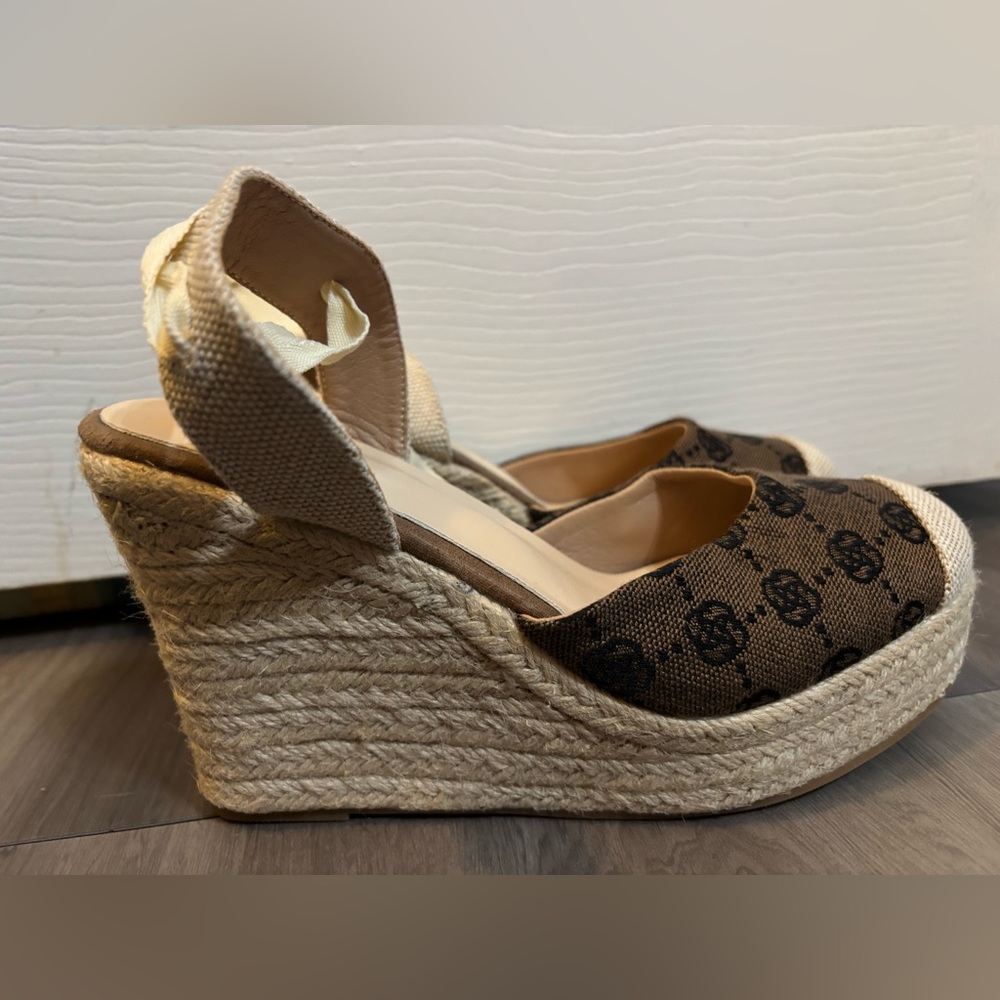 Brown Patterned Wedge Espadrilles